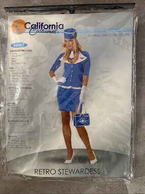 Halloween California Costumes Blue and White Retro Stewardess Costume Sz M 8-10